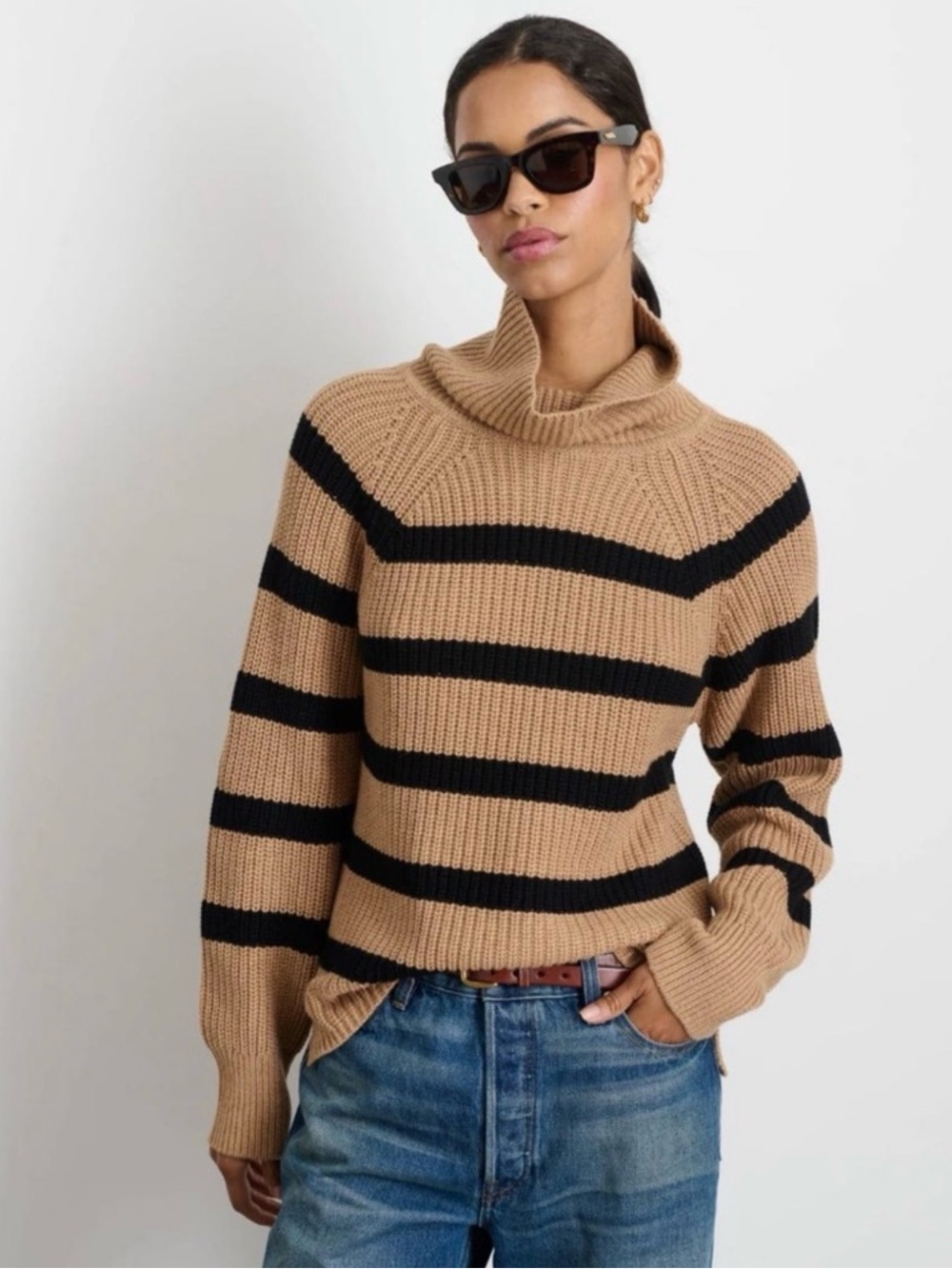 Alex Mill Chelsea Cotton Cashmere Striped Turtleneck Pullover Sweater L